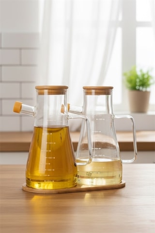 Reoona 2 Adet Masterchef Borosilikat Cam 900ml Yağdanlık Stand Hediyeli Şeffaf