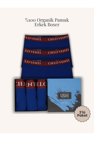 Cielo Venti Night Collection 3'lü Organik Pamuk Erkek Boxer Mavi