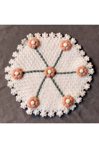 Uretti - Kenan 2196 - 1656 El Örgüsü Yavruağzı Çiçek Motifli Beyaz 3'lü Lif Seti