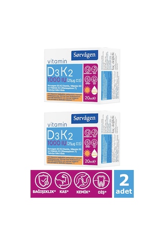 Sorvagen Vitamin D3K2 Damla 20 Ml (1000 IU) - 2 Adet
