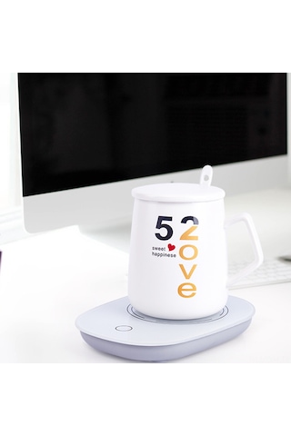 Geeksen 55 C Akıllı Isıtıcı Bardak Altlığı - Yerel 220v Şarj, Kütle Sensörü, Tek Tuş Açma-kapama, Tüm Bardak Malzemeleri İçin Beyaz Oval