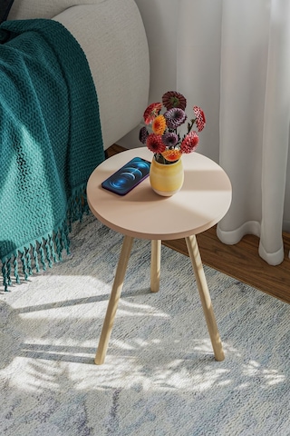 İntergo Yuvarlak Ahşap Ayaklı Tekli Zigon Yan Sehpa Cappucino