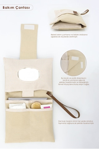 Mordesign 3'lü Bebek Bakım Seti Keçe Anne Bebek Organizeri, Su Geçirmez Alt Değiştirme Pedi, Alt Açma Çantası Bej Zg980 Bej