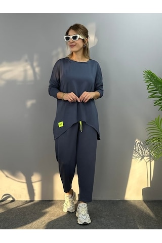 Ahes Shopping Kadın Iki Iplik Viskon Pamuk Kumaş Arma Detaylı Ikili Takım Antrasit