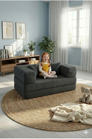 Premium 140x70 Cm Modüler Çocuk Ve Genç Koltuğu Yatak Olabilen Sünger Oyun Alanı Yıkanabilir Kılıf Siyah