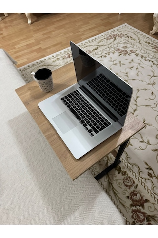 Metal Ayaklı Yükseklik Ayarlı Laptop Sehpası Kahvaltı Masası Çalı Ceviz