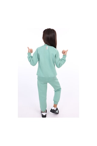 Toontoy Kids Kız Çocuk 2'li Takım Nakış Baskılı Bebe Yaka Fermuarlı Sweatshirt & Beli Lastikli Bol Paça Eşofman Altı - 3 İplik Şardonlu Yeşil