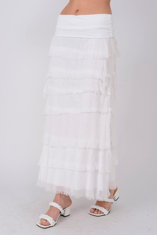 İtalyan 2 Beden Ince Gösteren Kat Kat Ipek Etek & Straplez Elbise Beyaz