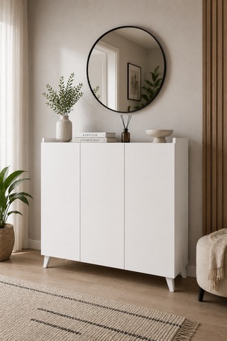 Renazzo %100 Mdf 3 Kapaklı Çok Amaçlı Dolap Mutfak Dolabı Banyo Beyaz