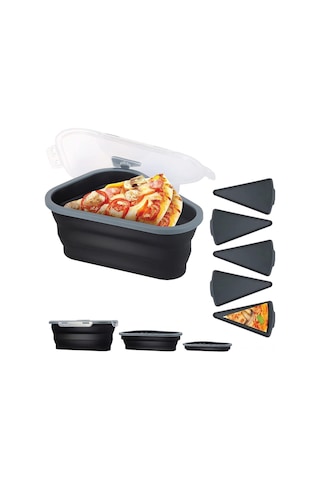 Padalink Silikon Pizza Depolama Kutusu - Yeniden Kullanılabilir, Mikrodalga Uygun, 5 Bölmeli, Leak-proof, Bpa-free, Siyah Siyah