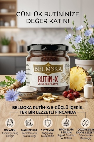 Belmoka Rutin-x Kolojen Magnezyum Bromelain İnülin ve C Vitamini Katkılı Hindiba Kahvesi 120 G