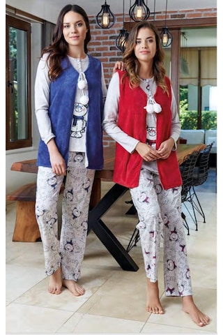 Bone Club 4612 Mavi Yelekli Spor Hamile Lohusa 3 Lü Pijama Yelek Takım