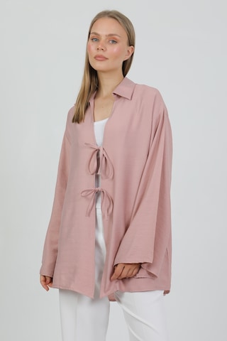 Doğal Viskon Kumaş Cepli Bağcıklı Kadın Kimono 1167 Hafif, Dökümlü, Akışkan, Yazlık Model Gülkurusu