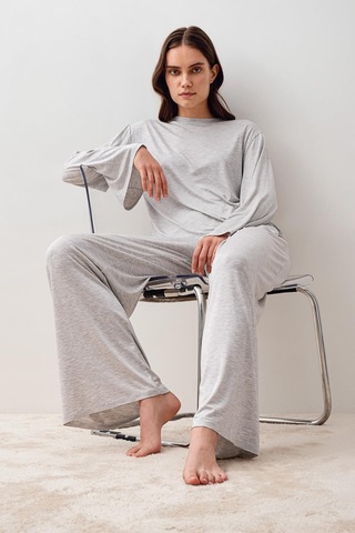 Uzun Kollu Oversize Basic Likralı Viskoz Alt Üst Takım 20210 Gri