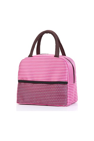 Termal Öğle Yemeği Çantası Klasik Çizgili Tasarım, Alüminyum Folyo İç Katmanlı, Buz Torbası Özellikli, Öğrenciler İçin Pratik Yemek Kabı, Isı Koruyucu Öğlen Yemeği Taşıma Çantası Pembe