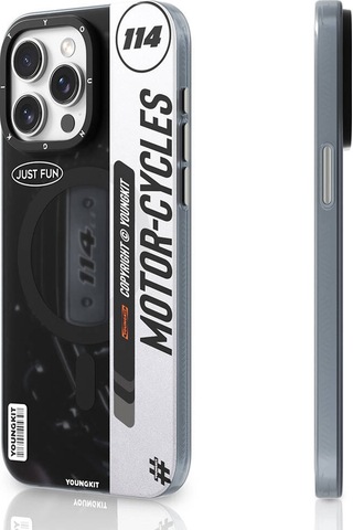 Apple Uyumlu iPhone 15 Pro Max Kılıf Magsafe Şarj Özellikli Youngkit Motorcycle Legend Serisi Kapak Siyah Siyah