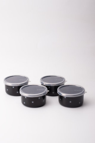 Star Emaye 4 Lü Kapaklı Kase Çerezlik, Kahvaltılık, Reçellik, Zeytinlik, Sunumluk Seti 8cm 200 Ml Siyah - Gümüş