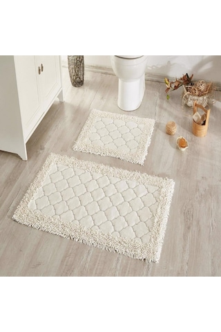 Cotton Special 2'li Pamuklu Klozet Takımı Krem Banyo Paspas Seti Klozet Takımı Renkli