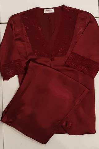 Duchesse 137 Çeyizlik Dantelli Saten 6'lı Set -bordo Bordo