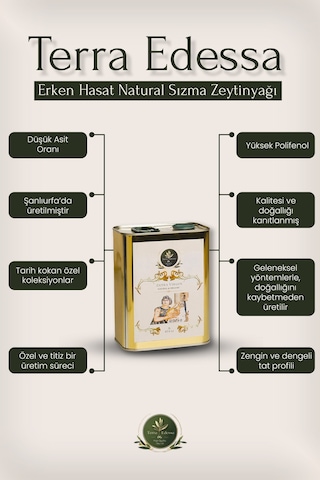 Terra Edessa Olio High Quality Olive Oil Erken Hasat Natürel Sızma Zeytinyağı - 2 Litre - Mezopotamya'nın Bereketli Lezzeti