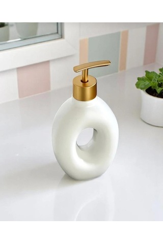 Gold Tasarımlı Lüx Porselen Banyo Ve Mutfak Sıvı Sabunluk Beyaz