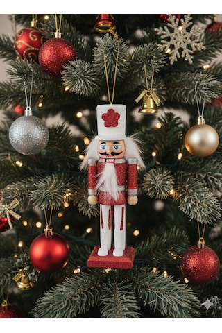 Kurşun Asker 13cm Beyaz Şapka -kırmızı Üniformalı Yılbaşı Süsü