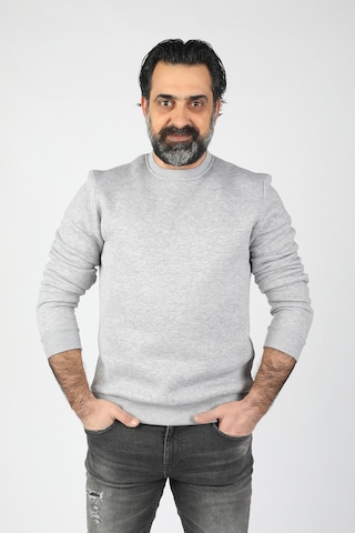 Erkek Sıfır Yaka Ribanalı Sweatshirt Gri
