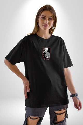 Kaneki Ken Kuma Japon Anime Şeytan Siyah Oversize Unisex Ön Orta Minimal Baskılı Tişört Siyah
