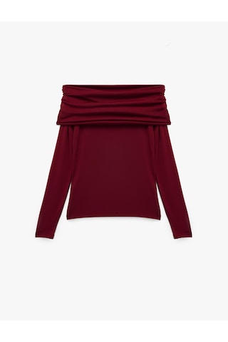 Koton Slim Fit Uzun Kollu Drapeli Omzu Açık Tişört Bordo 6wak80032ek Bordo