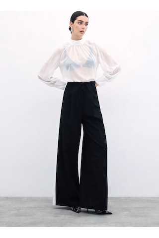 Sateen Taş Detaylı Transparan Bluz - Ekru-135759 Ekru