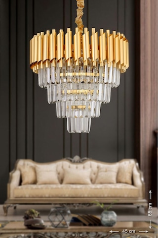 Palmira 45'lik Kristal Taşlı Lüks Avize - Sarı-yaldız Sarı Yaldız