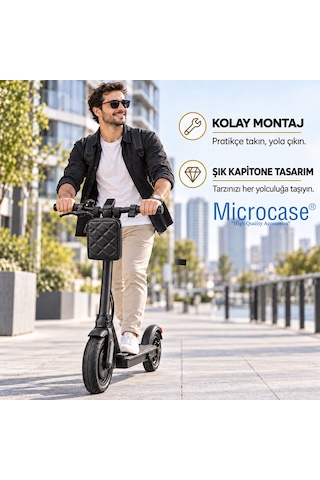 Microcase Kapitone Kumaş Gidon Bağlantılı Scooter Bisiklet Motosiklet Çantası 23x19 Cm Al5690 Siyah