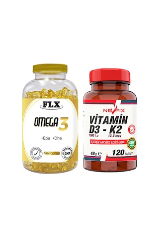Flx Omega 3 Balık Yağı 180 Softgel & Nevfix Vitamin D3-K2 120