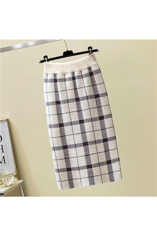 Sonbahar Kış Kadın Midi Örme Etek Kadın Etek Yüksek Bel Kalınlaşmak Taklit Vizon Kadife Katı Ince Etekler Beyaz Ve Gri Beyaz - Gri