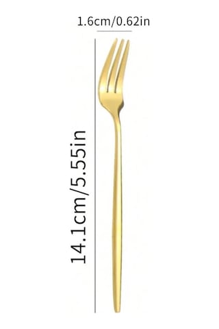 Büro Ev Ofis Mutfağı İçin 6adet 14cm Mini Golden Paslanmaz Çelik Tatlı Çatalı Seti Diğer