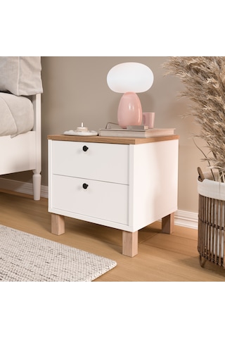 Robin Home Alaska Komodin 2 Çekmeceli Ahşap Ayaklı Sepet-beyaz Beyaz