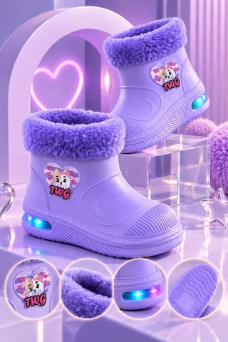 Muggo Muppy Işıklı Kürk Detaylı Unisex Çocuk Günlük Yağmur Ve Kar Botu Lila