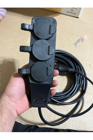 10 Metre Siyah Kauçuk Üçlü 3lü Priz Topraklı 3x1.5 Tam Kesit Kablo 1
