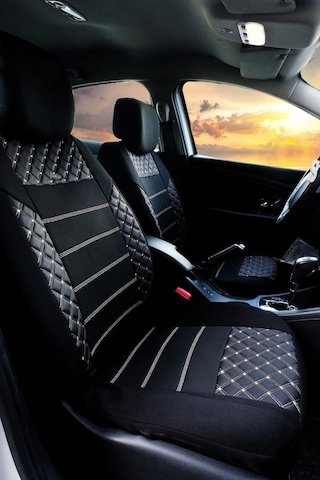 Yeni Caddy Koltuk Kılıfı Tutya Siyah-Beyaz Nakışlı
