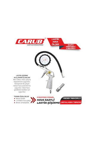 Carub Lastik Hava Ölçme Saatli Hortumlu 2 Rekorlu Br2450321