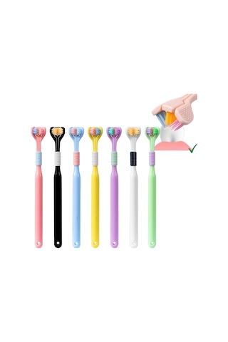 Sones Yalına Üç Taraflı Diş Fırçası Yumuşak Saç 360 Derece V Şekilli Diş Fırçası A22 Çocuk Mavi