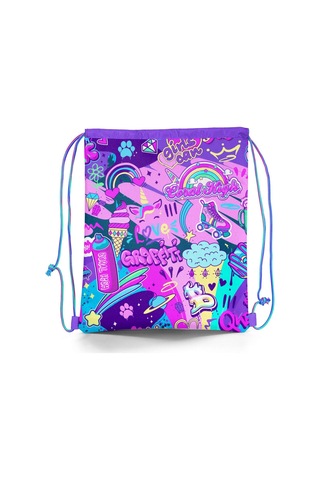 Coral High Kids Grafiti Desenli İpli Büzgülü Sırt Çantası 12648 Pembe - Mor