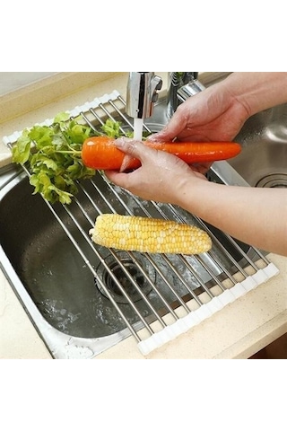 9032947803193drvs1 - Buffer Evye Üstü Katlanır Nihale Paslanmaz Çelik Pratik Sebze Meyve Bulaşık Kurutma Süzgeci Çok Renkli