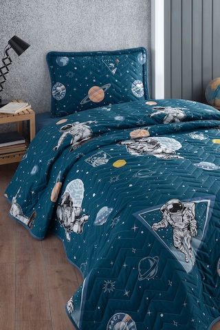 Nordqueen Ranforce %100 Pamuk Tek Kişilik Yatak Örtüsü Seti Galaxy v1 Lacivert