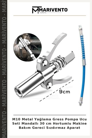 M10 Metal Yağlama Gress Pompa Ucu Seti Mandallı 30 Cm Hortumlu Makine Bakım Gereci Sızdırmaz Aparat