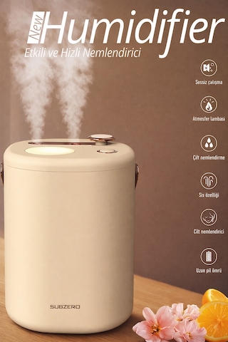 Exenar - Bej - Şarjlı Hava Nemlendirici 2 Litre Kablosuz Buhar Makinesi Led Işık Aroma Difüzörü Sesiz Nemlendirme