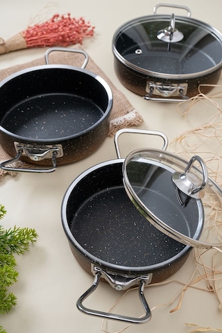 Çarşıdayız Siyah Renk Granit 3'lü 16/18/20 Cm Tava Seti - Dayanıklı Ve Şık Tasarım Siyah