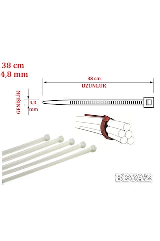 100 Adet 38cmx4,8mm Beyaz Plastik Cırt Kelepçe Kablo Bağı