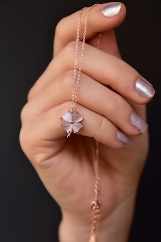 Papatya Silver 925 Ayar Gümüş Rose Kaplama Sedef Yonca Kolye