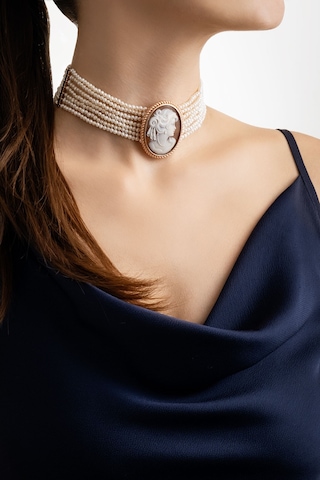 Cameo İtaliano İnci Küpeli Kız 18 Ayar Sarı Altın Kaplama Gümüş Choker Kolye Rose Gold